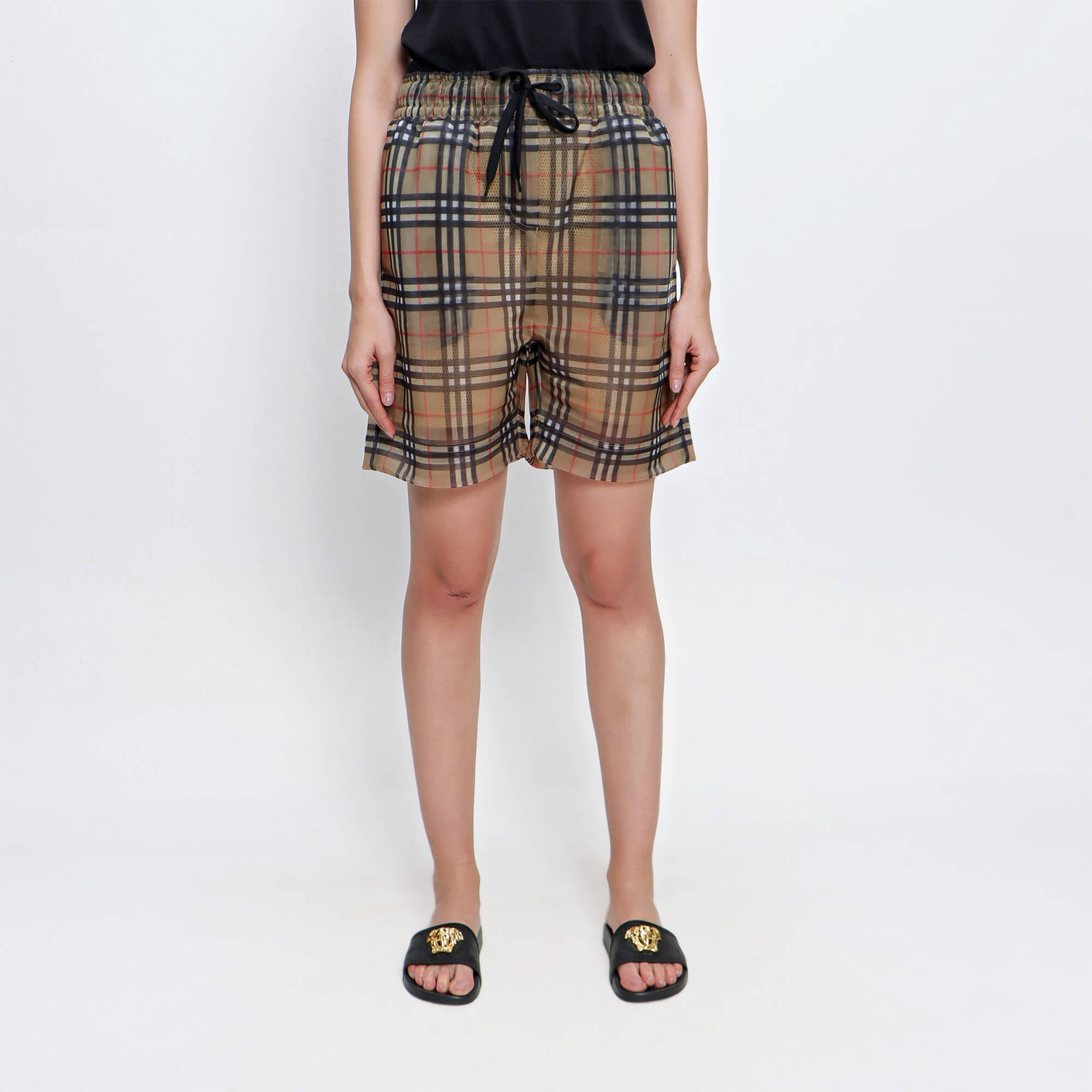 Burberry - Beige Check Polyester Shorts